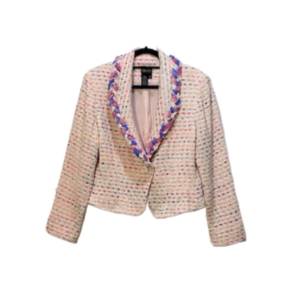 BIGIO COLLECTION Women Boucle Pastel Tweed Blazer Jacket Sz 14 Easter Spring Y2K